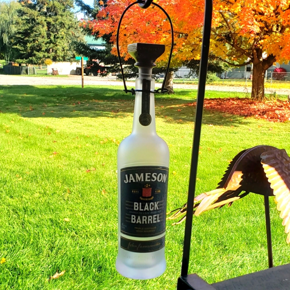 Seaglass Finish Solar Jameson Black Irish Whiskey Hanging Bottle Lantern